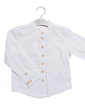 חולצה לבנה צווארון סיני בנים כפתור מעוצב מידות 4-16