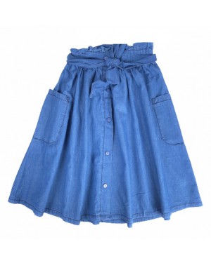 חצאית ג'ינס כותנה עם כיסים| כחול בהיר